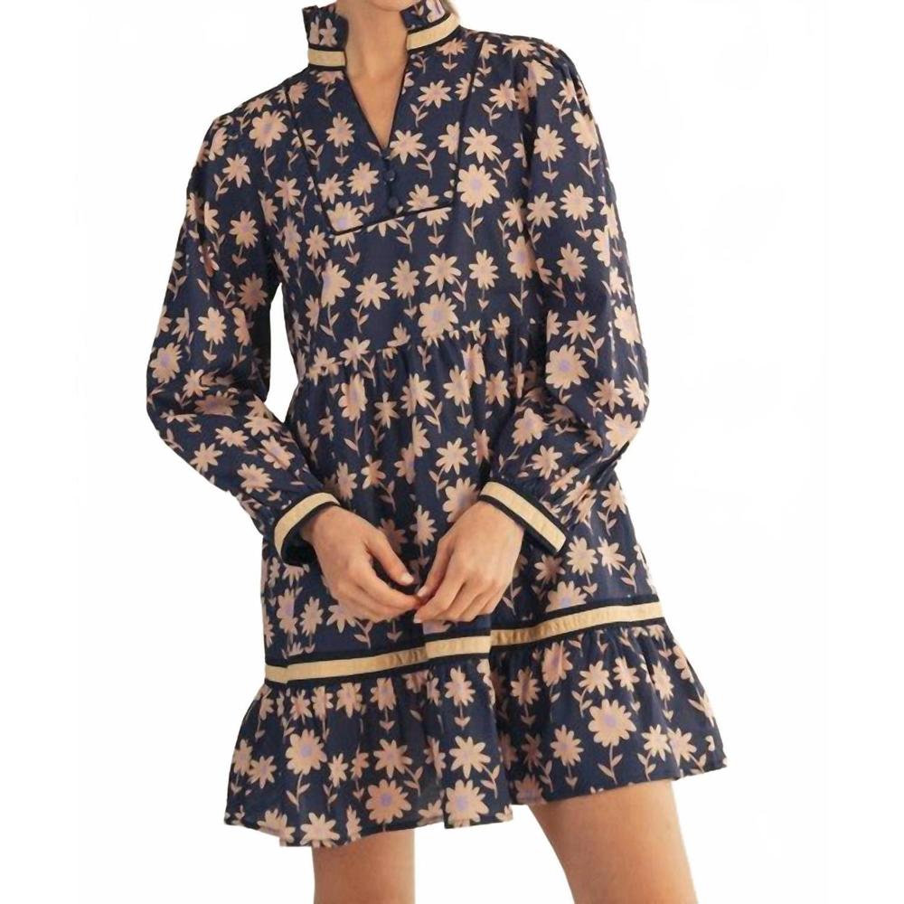 JODIFL Navy and Pink Floral Long Sleeve Dress
